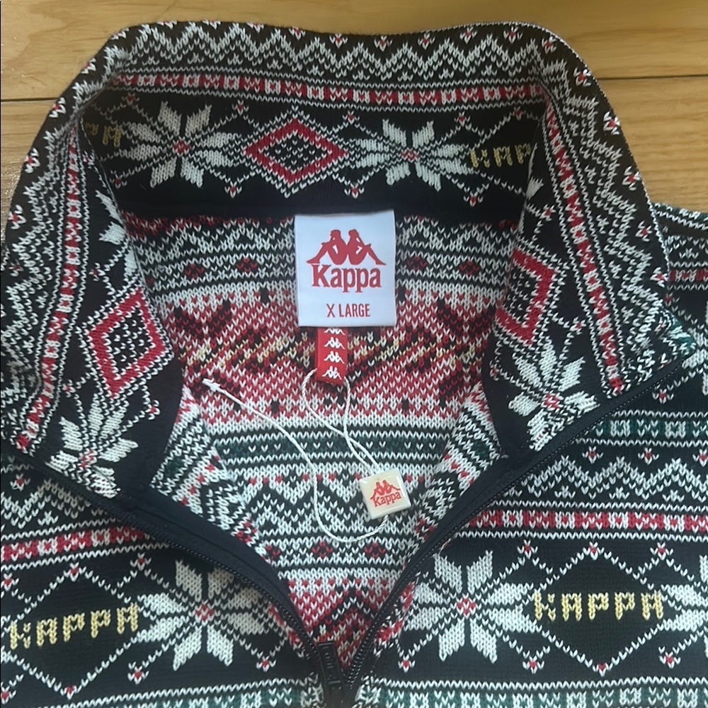 Kappa Tan and Black Zip Up Sweater with Knit Stand-Up Collar Extra Large - Picture 3 of 11